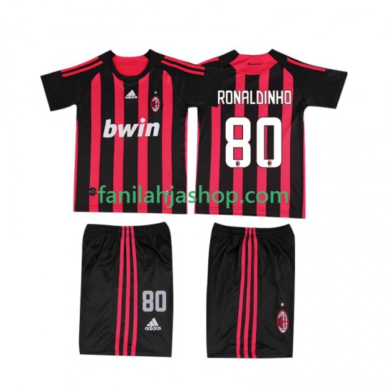 AC Milan Pelipaidat RONALDINHO 80 2009 Retro Kotipelipaita 2008 Lyhythihainen ,Lapset
