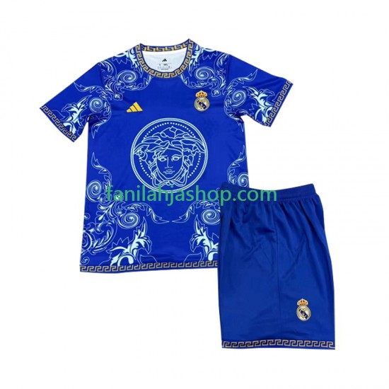 Real Madrid Pelipaidat Sininen Versace Edition Kotipelipaita 2024-2025 Lyhythihainen ,Lapset