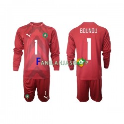 Marokko Pelipaidat Yassine Bounou 1 Maalivahdin Kotipelipaita 2022 Pitkähihainen ,Lapset