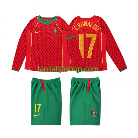 Portugali Pelipaidat Cristiano Ronaldo 17 Retro Kotipelipaita 2004 Pitkähihainen ,Lapset