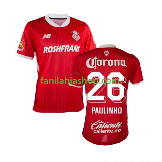 Pelipaidat Deportivo Toluca Paulinho 26 Kotipelipaita 2024-2025 Lyhythihainen ,Miehet