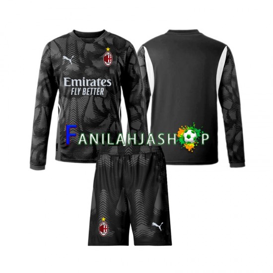 AC Milan Pelipaidat Musta Maalivahdin Kotipelipaita 2024-2025 Pitkähihainen ,Lapset