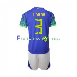 Brasilia Pelipaidat Thiago Silva 3 Vieraspelipaita World Cup 2022 Lyhythihainen ,Lapset